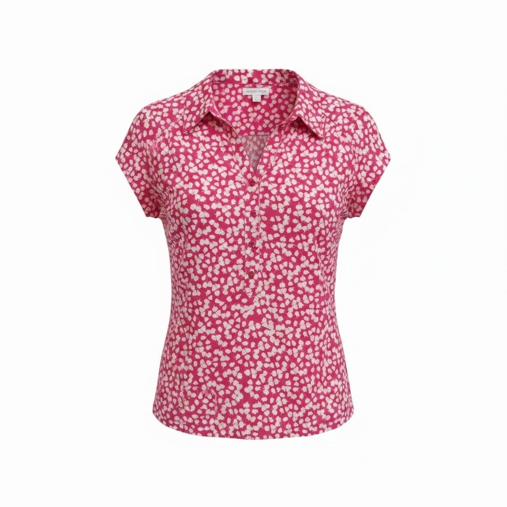 Charter Club Women's Floral Polo Top Pink White Short Sleeve Size S NWT